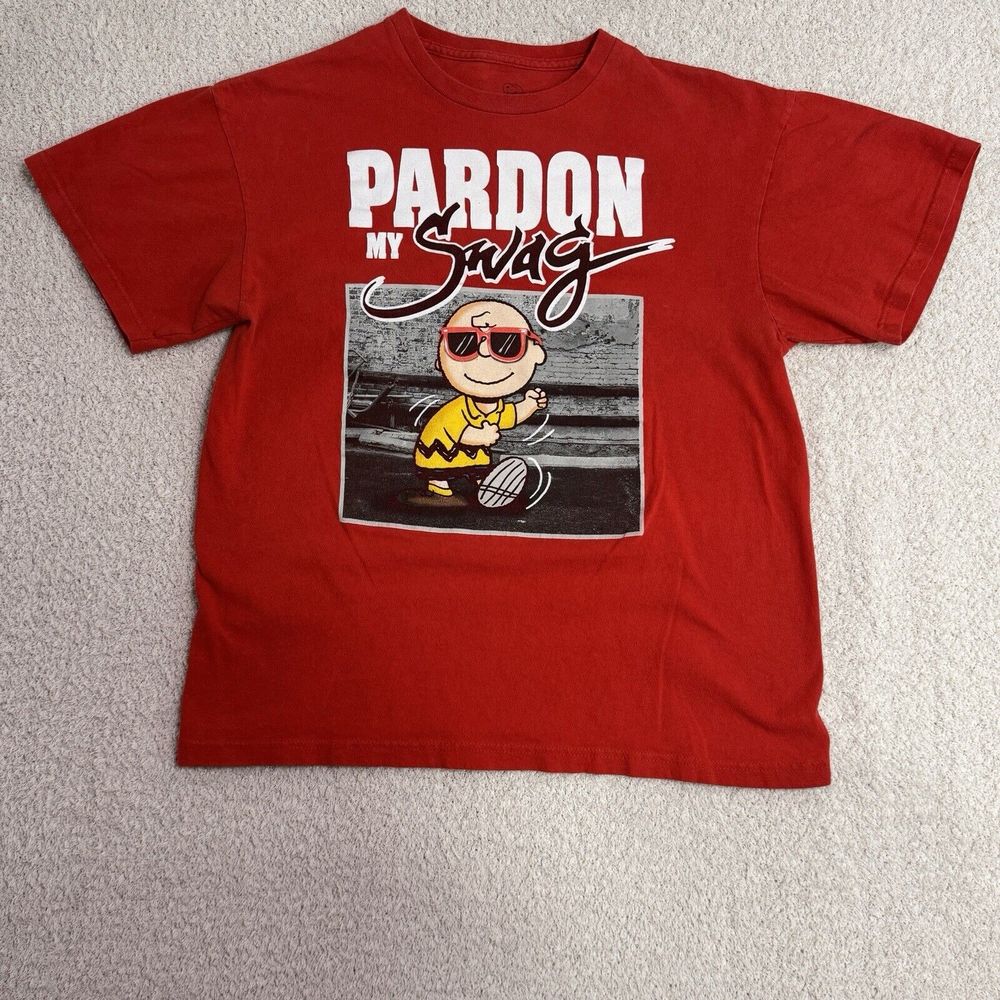 Charlie‎ Brown Pardon My Swag Peanuts Red Mens T Shirt Sz L Tee